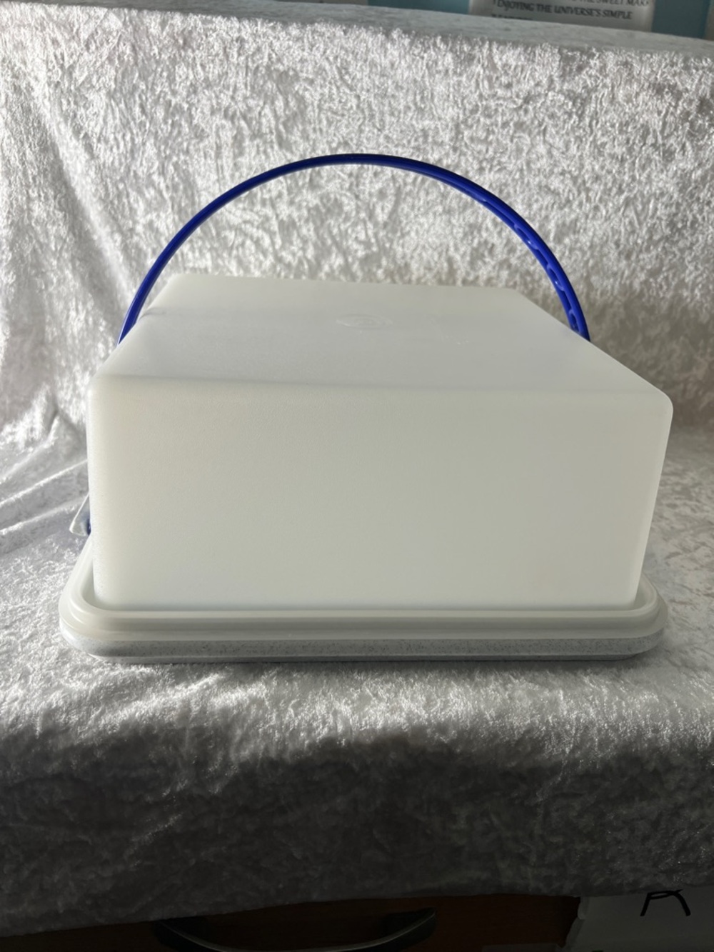 Tupperware White Cake Carrier with Blue Handle